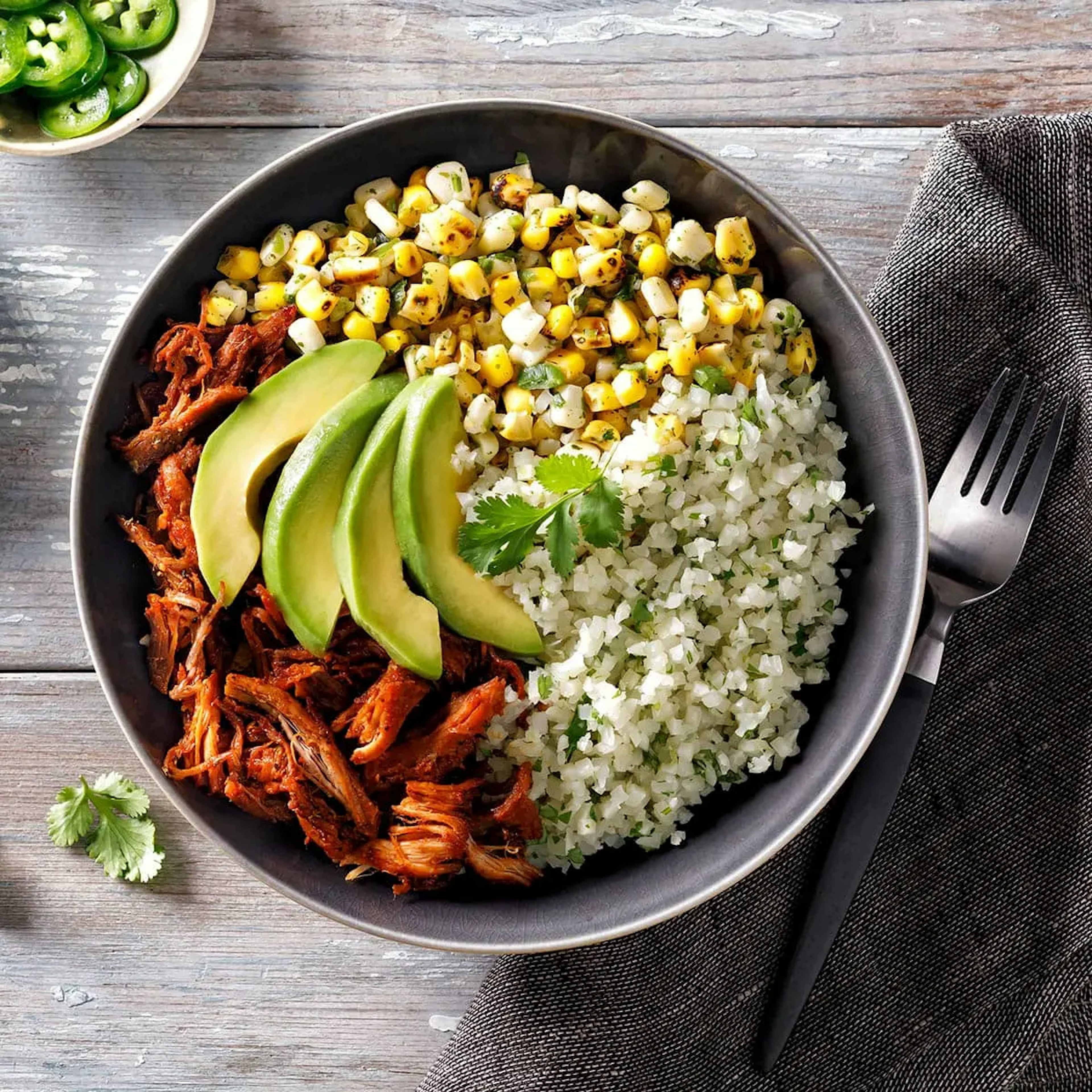 Cilantro Lime Cauliflower Rice and Pork Al Pastor Bowl Recipe Card