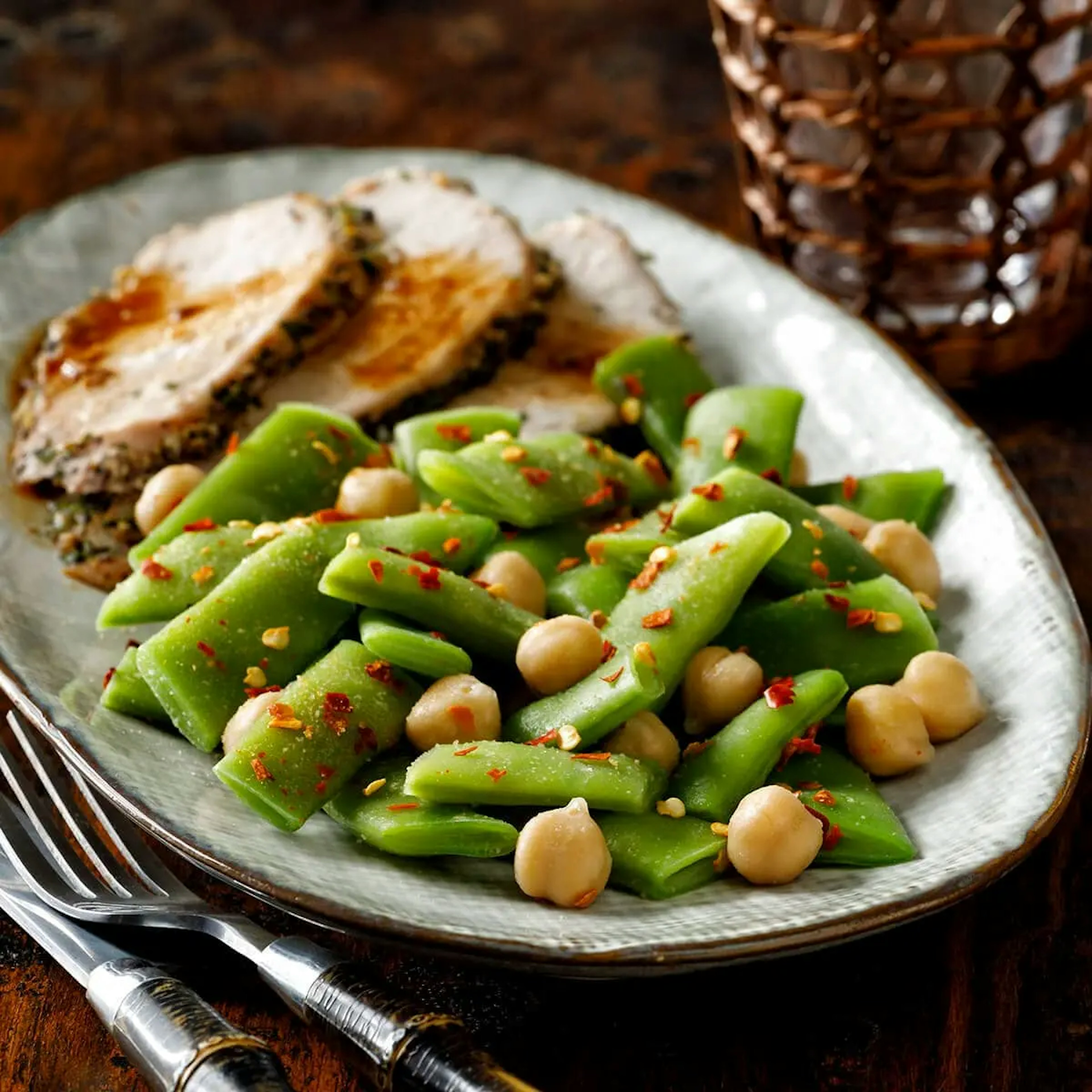 Haricot Vert with Garlic Chickpeas Recipe Card