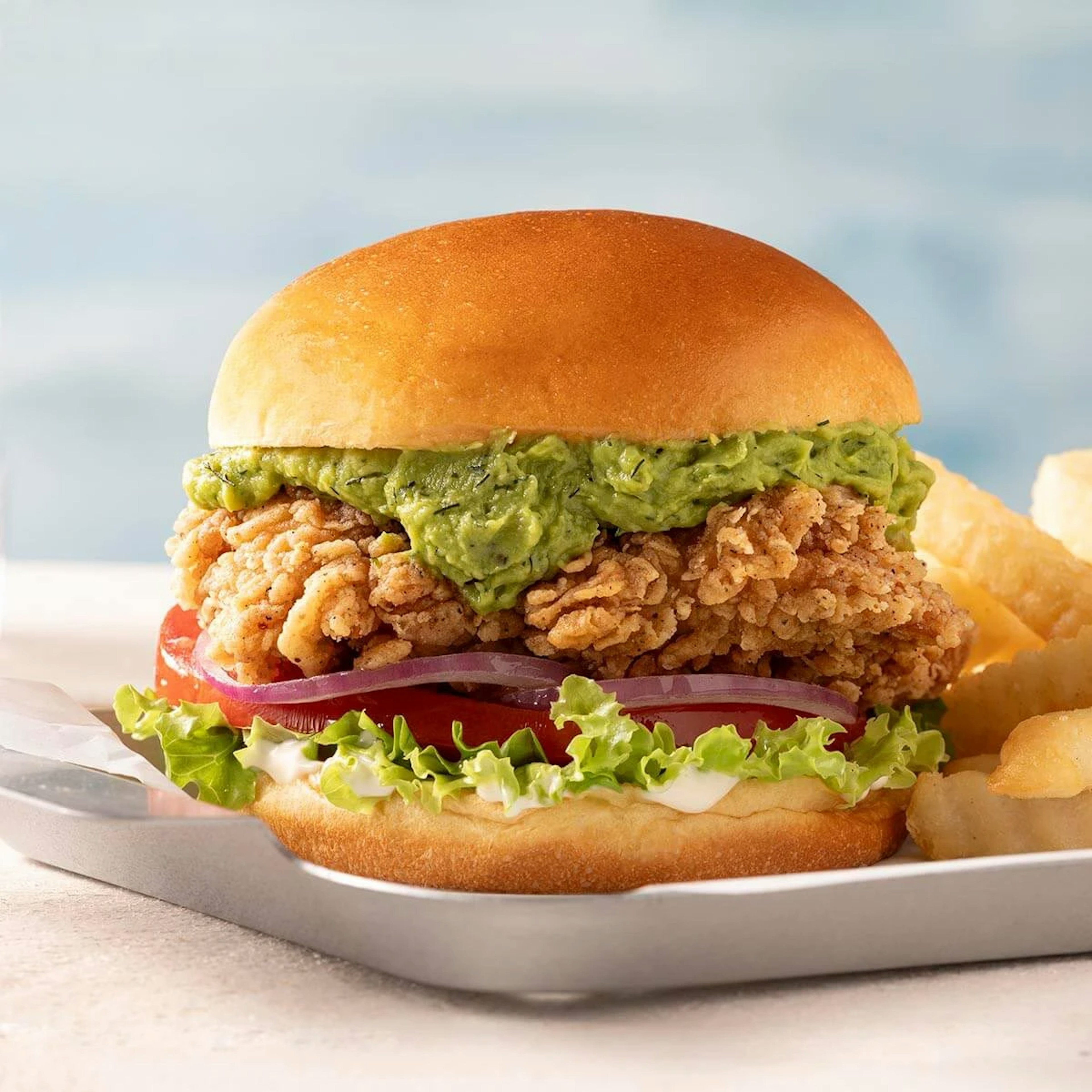 Fried Chicken Sandwich with Dill Pickle Avocado Recipe Card