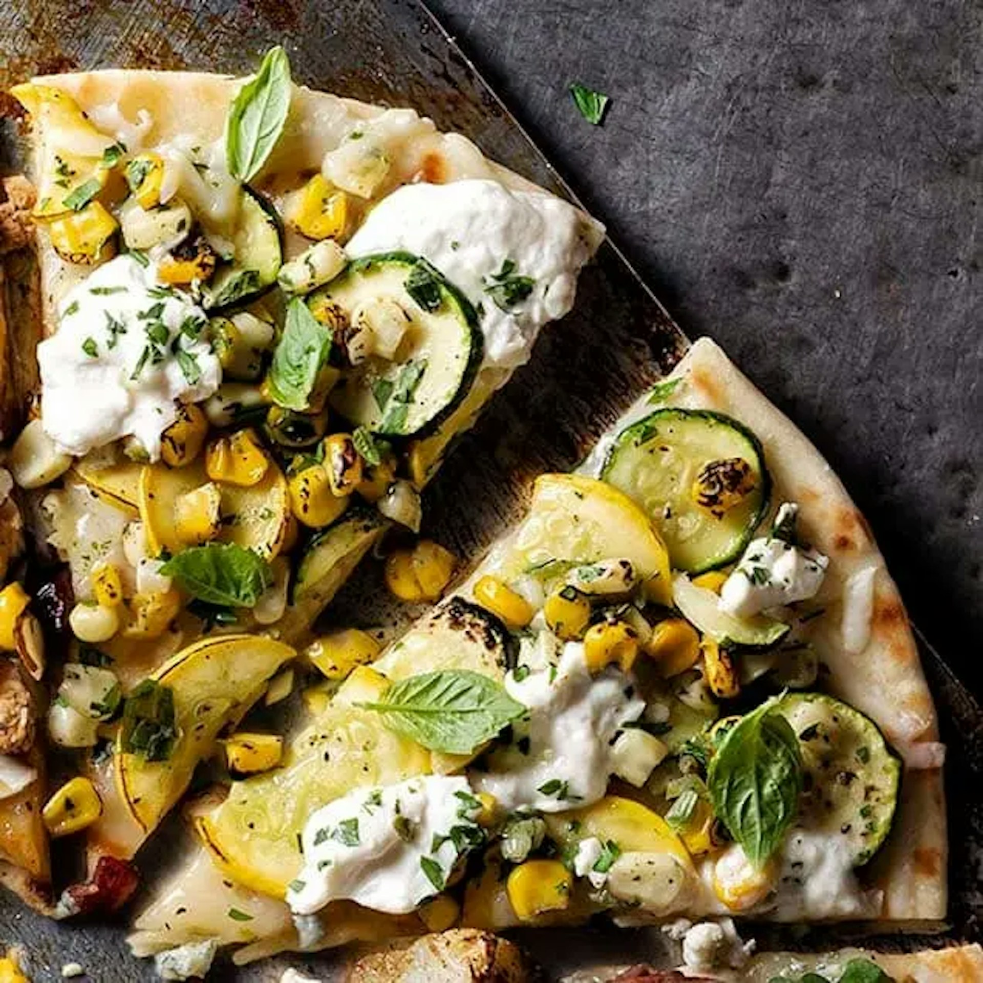 Roasted Corn and Summer Squash Pizza Recipe Card