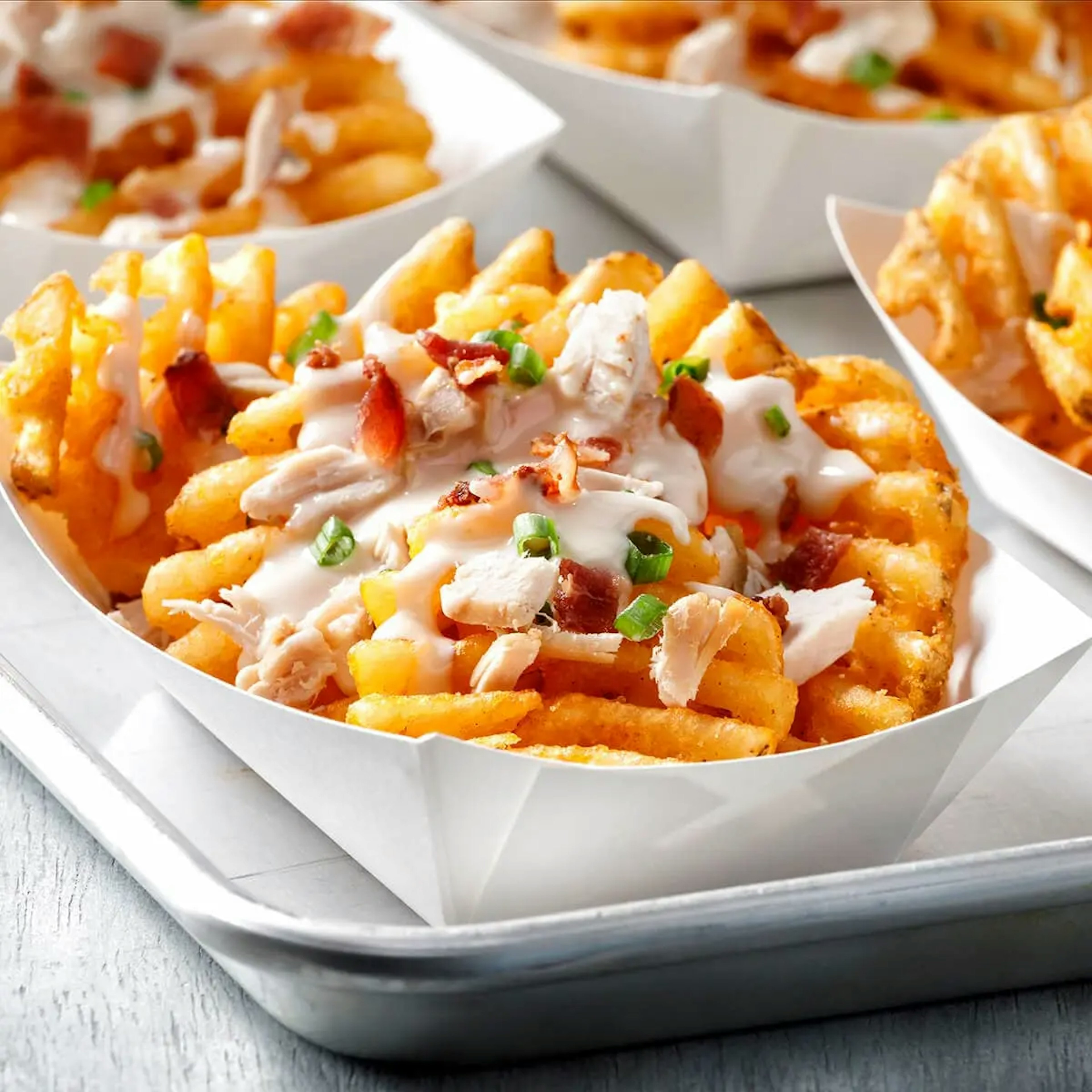 Chicken Bacon Loaded Lattice Fries Recipe Card