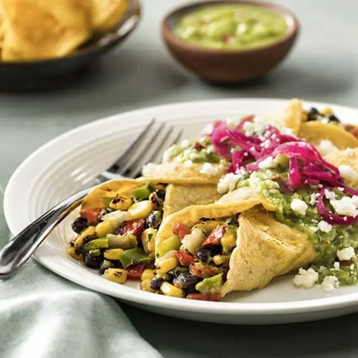 Roasted Corn, Black Bean & Avocado Enchiladas Recipe Card