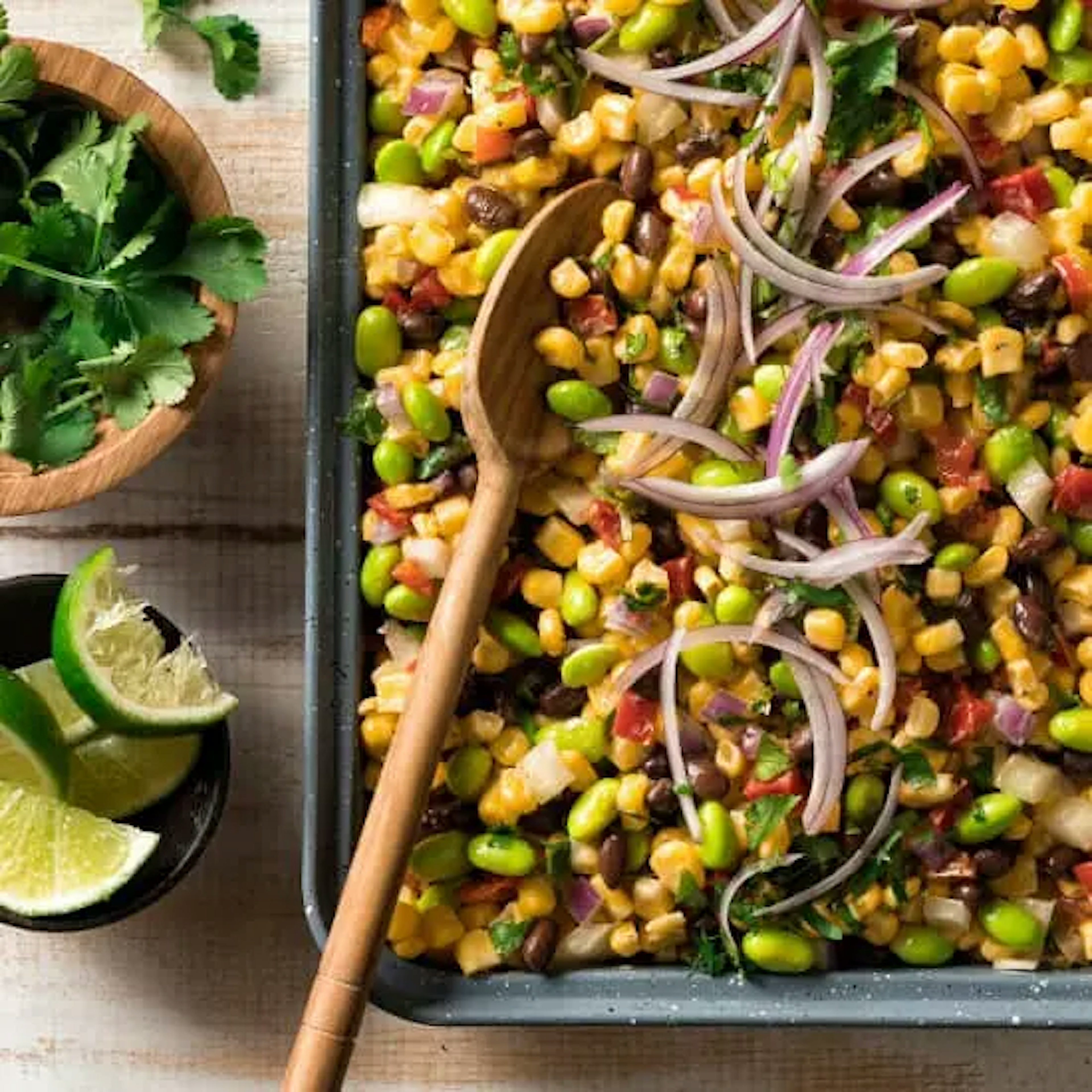 Edamame Succotash with Black Beans and Salsa